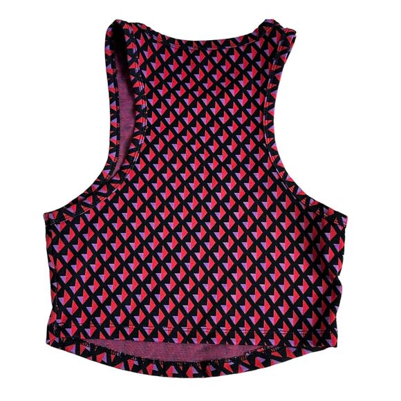 Zara Jacquard Crop Top Size Small Geometric Racerback Crop Red Pink Black - Picture 2 of 5